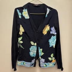 【新品】タグ付き LEONARD レオナール ファー付き カーディガン シルク 中古・古着通販】LEONARD (レオナール) 花柄カーディガン ブラック