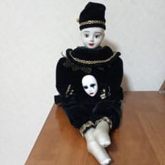 陶器人形 ピエロ 道化師 仮面付き ビスクドール日本製 置物 箱あり