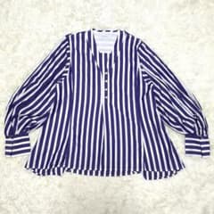 【ADAM ET ROPE】 ストライプ柄 長袖ブラウス チュニック丈のサムネイル
