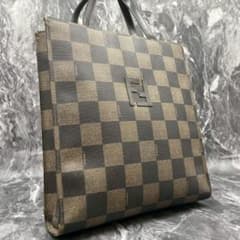 FENDI スクエアトートバッグ ペカン柄 ブロックチェック FFデカロゴ 