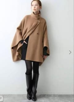 美品 スローブイエナ 2スタンドカラーダブルフェイスポンチョ キャメル