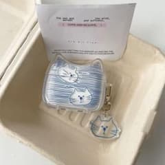 猫ちゃん AirPods 4 ケース＆キーホルダー セット♡クリア ブルー 猫柄のサムネイル