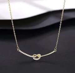 502 ゴールド 結び ネックレス s925 czダイヤモンド スマイル 韓国