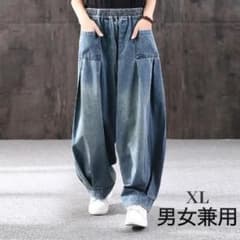 ［新品］デニムワイドパンツ　ユニセックス　XLサイズ　ゆったり　ルーズジーンズのサムネイル