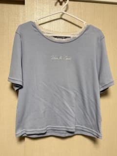 COLZA レースネック 半袖トップス ブルー Lのサムネイル
