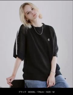 ROCHEM ワンポイントロゴ刺繍 サイドラインメッシュニット ブラックのサムネイル