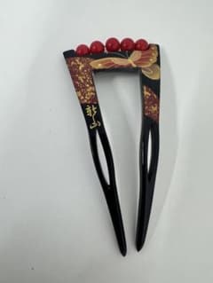 蝶々柄 かんざし 髪飾り 赤玉付き 和装小物のサムネイル
