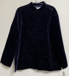 Heriterベルベット ベロア花柄刺繍チャイナジャケットネイビーネセセア 