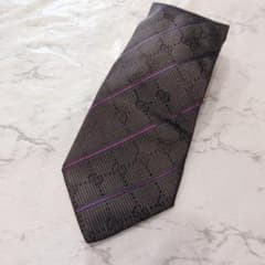 美品 GUCCI ネクタイ グッチ GG柄 インターロッキング グレーパープル
