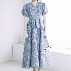 【橋本環奈着用・人気カラー】リリーブラウン ペプラムジャガードワンピース ブルー m66009351895_1.jpg?1724828567