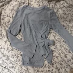 サイドリボン 長袖ヨガウェア トップス ブルー