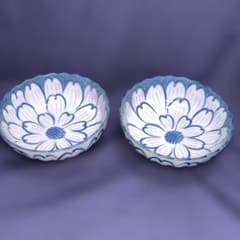 昭和レトロ　三峰 染付 菊文 鉢 2客セット 和食器のサムネイル