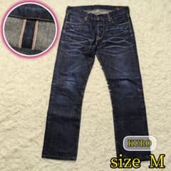 【美品✨KURO✨3 M】デニム パンツ 鬼ヒゲ 赤耳 ボタンフライ 濃紺