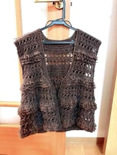 ループ編みクロシェベスト　前開きベスト ハンドメイドのサムネイル