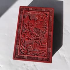 山水画彫刻 硯箱 文箱 漆器のサムネイル
