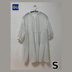 GU シアーバンドカラーティアードチュニックブラウス オフホワイト Sのサムネイル