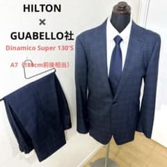 ✨美品 ヒルトン グアベロ セットアップ スーツ YA6 イタリア生地 ヒルトン グアベロ チェック スーツ セットアップ ネイビー A7