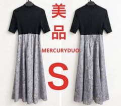 【美品】MERCURYDUO フラワーニットドッキングワンピース S 黒紫花柄のサムネイル