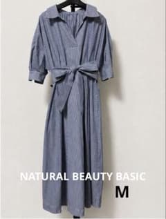 NATURAL BEAUTY BASIC ストライプ 半袖ワンピース Mのサムネイル