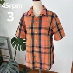 45rpm チェック柄 半袖シャツ オレンジ系 サイズ3 Mのサムネイル