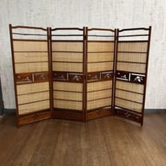 アンティーク】昭和レトロ 4連 衝立 パーテーション 透かし彫り 古道具