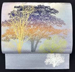 日展作家 山本唯与志 袋帯 落款 正絹 樹林 金糸《ふ349》＃江戸小もー