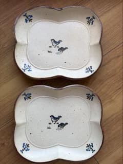 中西申幸 （光萌窯）チュン 四葉絵皿（大）2枚セット スズメ 鳥と花 絵皿 皿 中西申幸 （光萌窯）チュン 四葉絵皿（大）2枚セット スズメ 鳥と花 絵