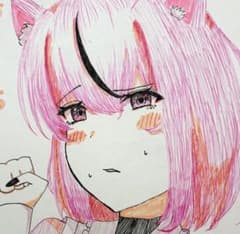 【手描きイラスト】 オリジナルキャラクター　色紙　猫耳　メイド服　ピンクのサムネイル