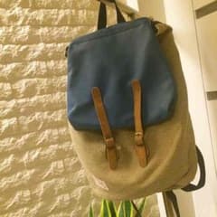 美品 麻×レザー お洒落なバッグパックのサムネイル