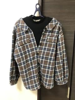 シューラルー　トップス  重ね着風チェックシャツ　Lのサムネイル