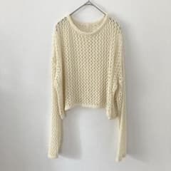 モーメントプラス　メッシュ　透かし編み　クルーネックニット　アイボリー　Mサイズのサムネイル