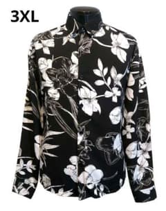 3XL 花柄 シャツ 長袖 フローラル 黒白 ブラック ホワイト 和柄 モード系
