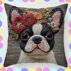 フレンチブルドッグ 花柄 クッションカバー 45×45 フレブル 北欧風 犬のサムネイル