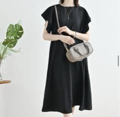 しまむら×MUMU コラボ　袖フリルワンピース　黒　ロングワンピ　M レディースのサムネイル