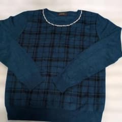 緑のチェック柄ニットセーターLサイズ