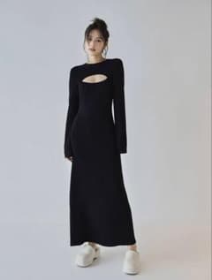ブラック カットアウト ロングワンピース