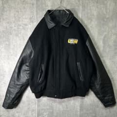 カナダ製 極上 レザー 企業刺繍ロゴ ウール スタジャン 中綿 黒 CANADA