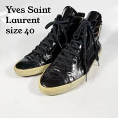 イブサンローラン ハイカットスニーカー(40)パテントレザー YSL 紺