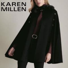 KAREN MILLEN カレンミラン ファーカラー ケープ ポンチョ ブラック KAREN MILLEN カレンミラン ファーカラー ケープ ポンチョ ブラック