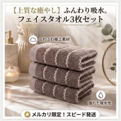 【新品】フェイスタオル 3枚セット 吸水速乾 ボーダー柄 ブラウン 綿のサムネイル