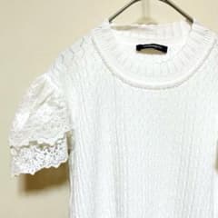 極美品✨ モラビト 白 半袖シャツ ブラウス 装飾 レース フリル 編み 