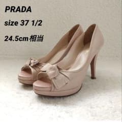 PRADA プラダ リボン オープントゥパンプス ピンクベージュ 37.5