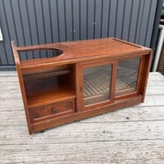 昭和レトロ 一枚板 お座敷ワゴン ポットワゴン 木製 古家具 サイドテーブル 昭和レトロ 木製 両面式 お座敷ワゴン ポットワゴン キャスター付