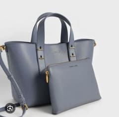 CHARLES & KEITH ダブルハンドル スローチーバッグ デニムブルー 
