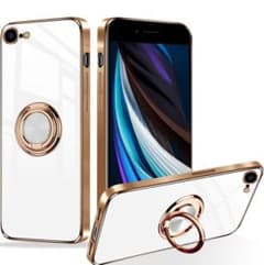 iPhone 8 se2 se3 ケース リング付き スタンド機能 耐衝撃 白のサムネイル