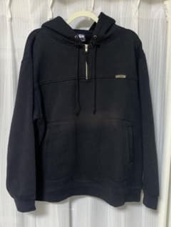 希少】90s oldstussy ハーフジップパーカー黒 - メルカリ