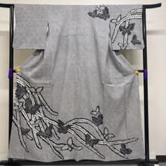 総絞り 訪問着 身丈 裄 藤の花 蝶 モノトーン 着物 052b - メルカリ