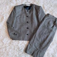 Quavenes ノーカラージャケット スカートスーツ セットアップ シルク混