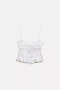 ZARA リボンポプリントップスキャミソール ホワイト Sサイズのサムネイル
