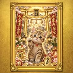 金福招猫開運 猫 招き猫 開運絵画 アート 金運 招福 家内安全 風水 御